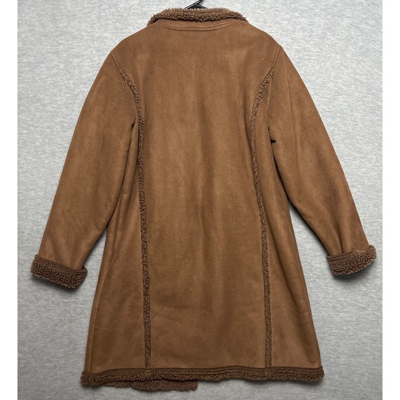 Vintage LL Bean Women Faux Suede Sherpa Lined Coat Jacket Brown Large - Picture 7 of 9